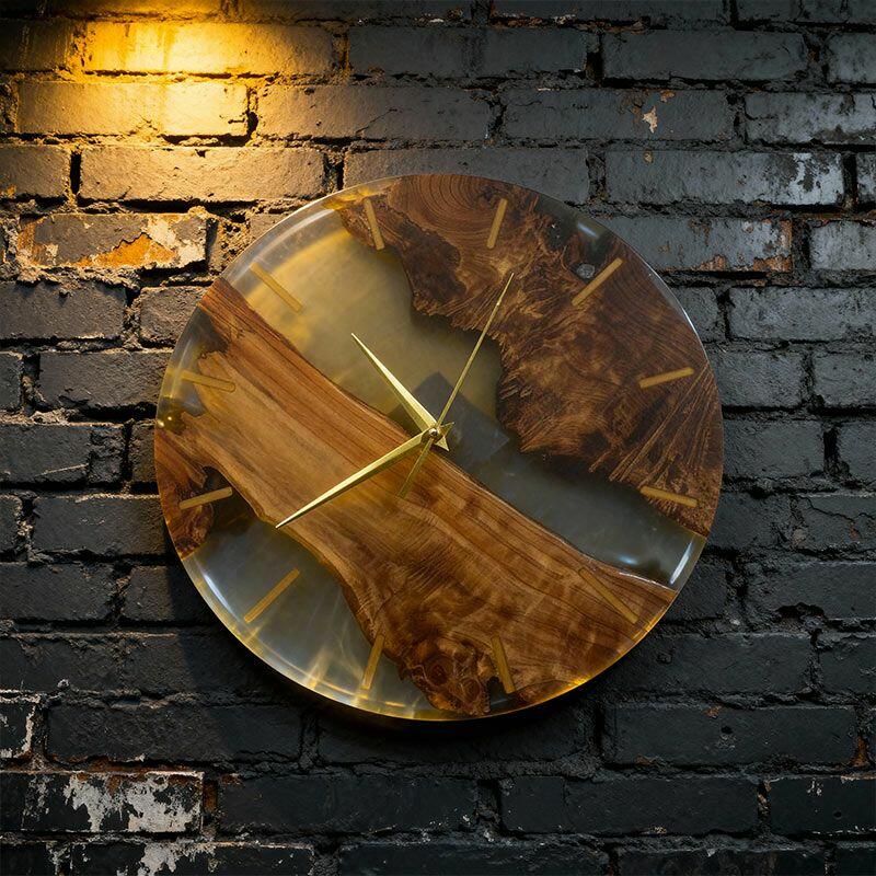 Clear Resin & Wood Fusion Wall Clock